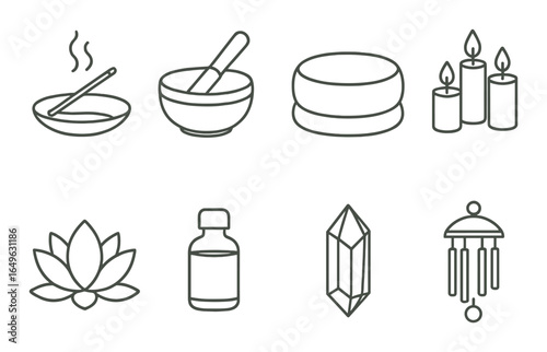 Zen relaxation symbols: aromatherapy, spa, meditation, and healing elements