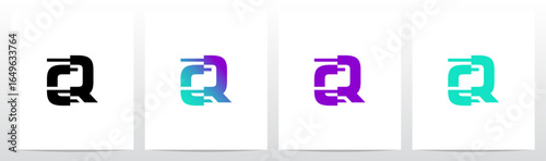 Technology Modern Cyber Glitch Letter Initial Typography Logo Design Q