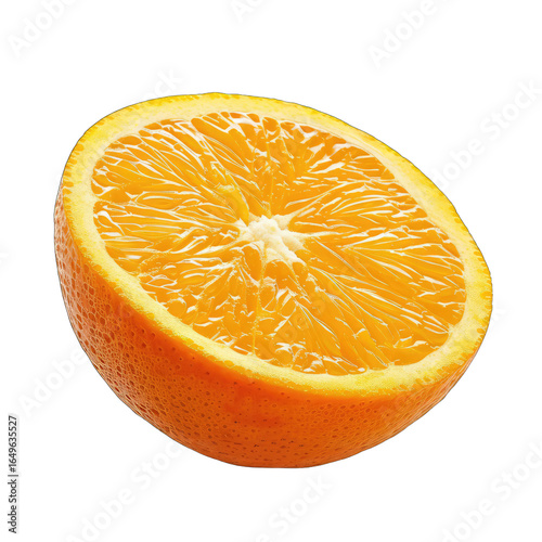 Close-up of an orange half, vibrant citrus fruit slice, juicy segments,  and a  perfectly cut section