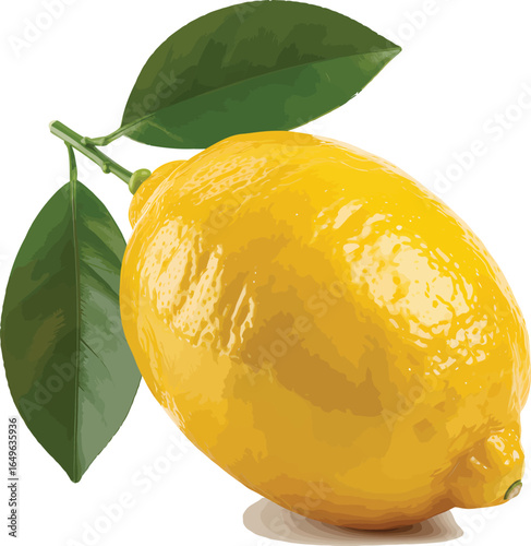 Fresh Lemon with Green Leaves Illustration Vibrant Citrus Fruit on Branch