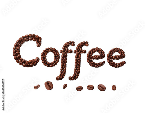 Coffee word written with coffee beans on transparent