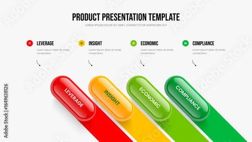 Product Forecast Four Element Infographic Slideshow Template. Investor Report 4 Option Diagram Presentation Design. Creative Portfolio Frame Layout Vector Illustration.