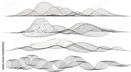 Abstract Wireframe Landscape Waves Representing Data Flow and Connection