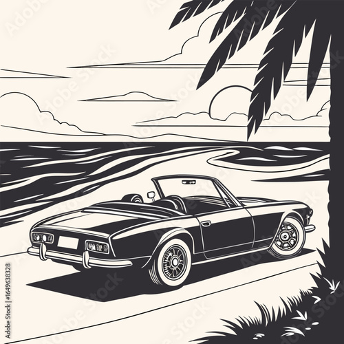 retro car on the beach