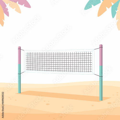Vibrant Illustrated Volleyball Net with Pink and Teal Posts.