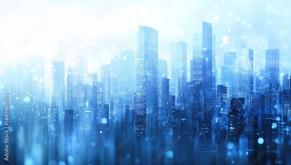 Fototapeta premium Blurred cityscape at dawn, cool tones