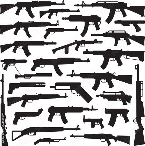 Assortment of Firearm Silhouettes on White Background rifle pistol