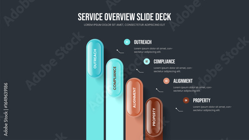 Marketing Insight Four Element Infographic Presentation Design. Creative Showcase 4 Step Diagram Slideshow Layout. Advertising Campaign Frame Template Vector Illustration.