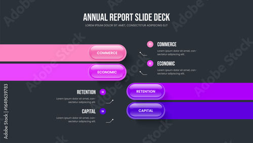 Advertising Solution Frame Design Vector Illustration. Digital Performance 4 Step Infographic Slide Template. Company Briefing Four Element Diagram Slideshow Layout.