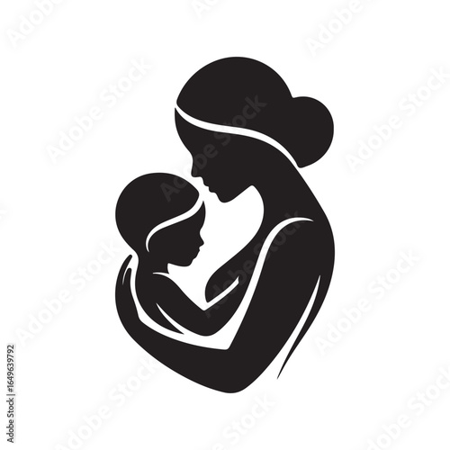 Elegant Mother and Baby Line Drawing  Minimalist Black and White Vector for Family Illustration, Tattoo Design, Baby Brand, Parenting Website, Greeting Cards or Packaging