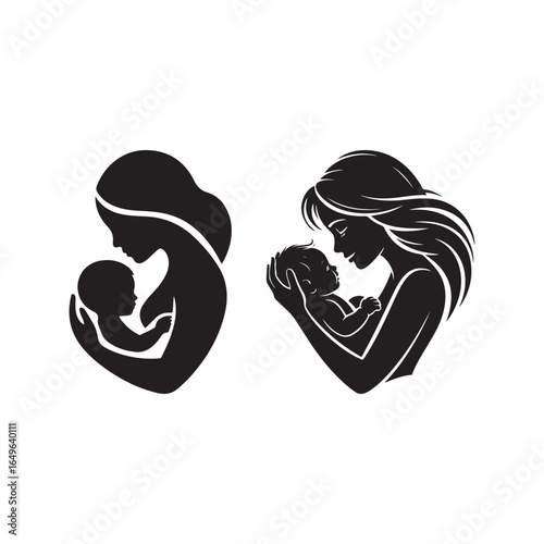 Elegant Mother and Baby Line Drawing  Minimalist Black and White Vector for Family Illustration, Tattoo Design, Baby Brand, Parenting Website, Greeting Cards or Packaging