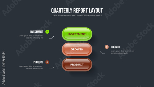 Product Forecast Presentation Template Vector Illustration. Company Showcase 3 Option Diagram Slideshow Design. Project Innovation Three Step Infographic Slide Layout.