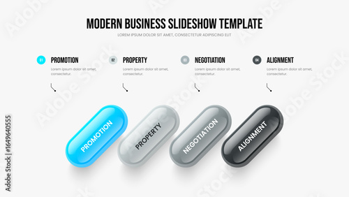 Digital Report Presentation Design Vector Illustration. Investor Introduction 4 Step Diagram Slide Layout. Financial Portfolio Four Element Infographic Slideshow Template.