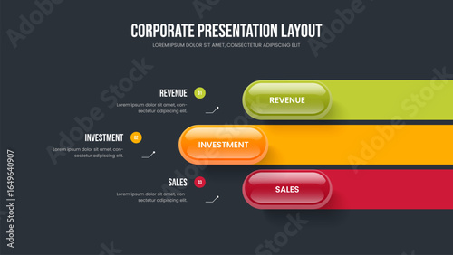 Consulting Proposal 3 Option Diagram Slide Template. Market Growth Presentation Design Vector Illustration. Financial Development Three Element Infographic Slideshow Layout.
