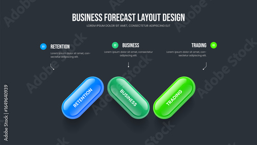 Corporate Campaign Three Option Diagram Slide Template. Company Report 3 Element Infographic Frame Layout. Financial Profile Presentation Design Vector Illustration.