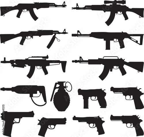 Assortment of Weapon Silhouettes Including Rifles and Handguns firearm