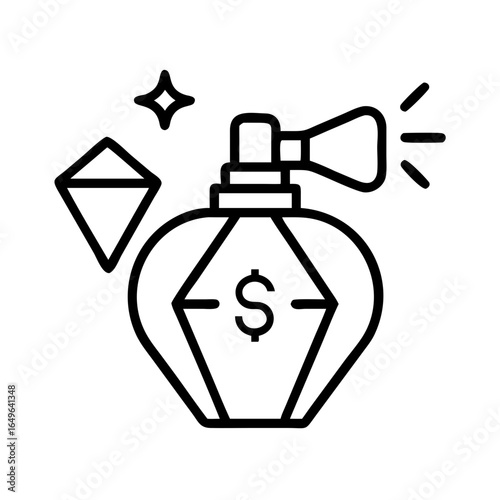 Perfume bottle fragrance scent aroma luxury cologne with dollar sign and diamond vector icon design