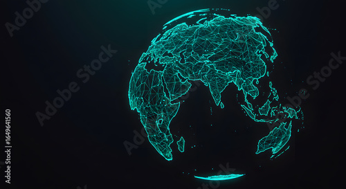 3D holographic representation of Earth in blue glowing design, focus on the Indian Ocean 