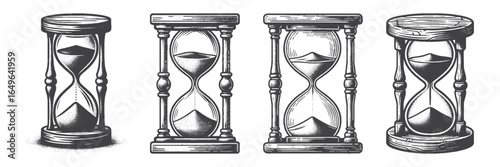 Vintage Hand-Drawn Hourglass Illustration, Timepiece Engraved Vector for Home and T-Shirt Design