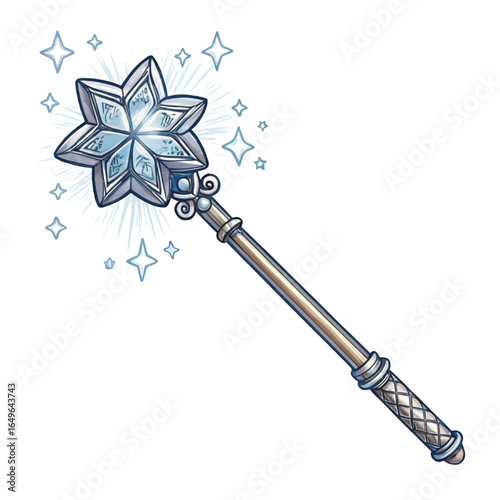 Elegant Snowflake Magic Wand with Sparkling Light on a Black Background