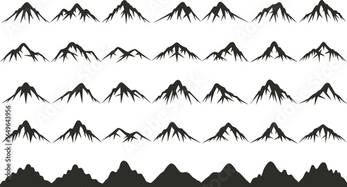 Vector Set of Stylized Mountain Peaks in Silhouette with Various Designs