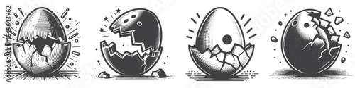 Vintage Hand-Drawn Egg Cracks Illustration, Food Object Engraved Vector for Cooking and T-Shirt Design
