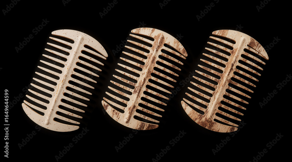 Three combs on a black background Three combs on a black background