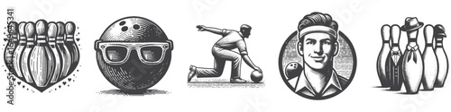 Vintage Hand-Drawn Bowler Face Illustration, Sports Portrait Engraved Vector for Bowling and T-Shirt Design