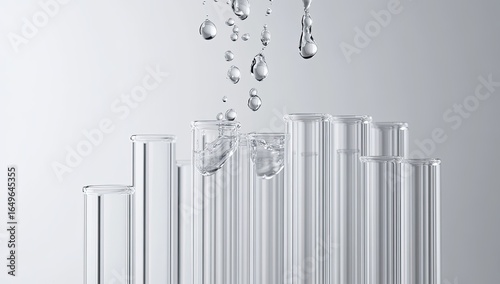 Clear test tubes, water droplets falling