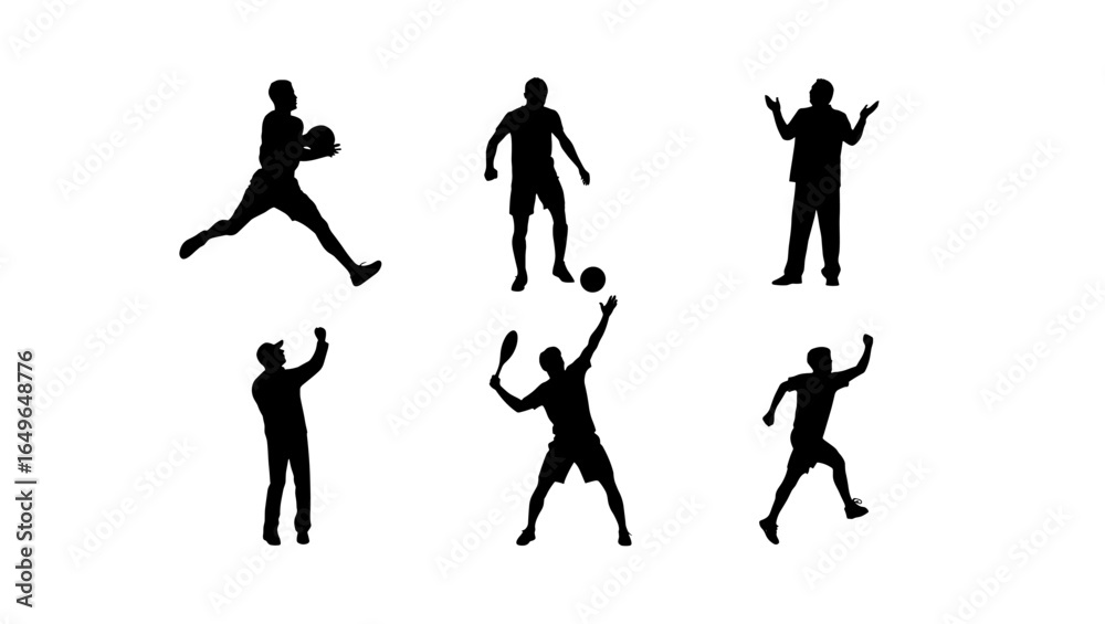 Obraz premium Various sportive figures showcasing different activities and poses in a graphic representation style