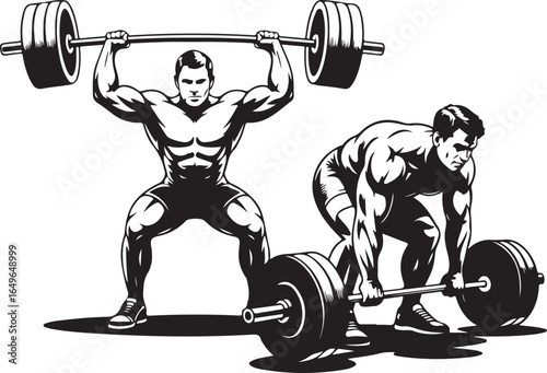 Muscular Men Lifting Weights In A Gym Setting With Shadows male fitness
