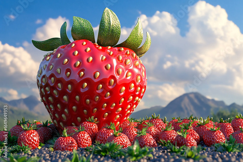 Giant Strawberry in a Field.

