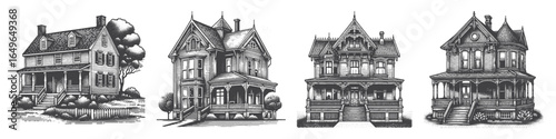 Vintage Hand-Drawn Colonial House Illustration, Architecture Engraved Vector for Heritage and T-Shirt Design