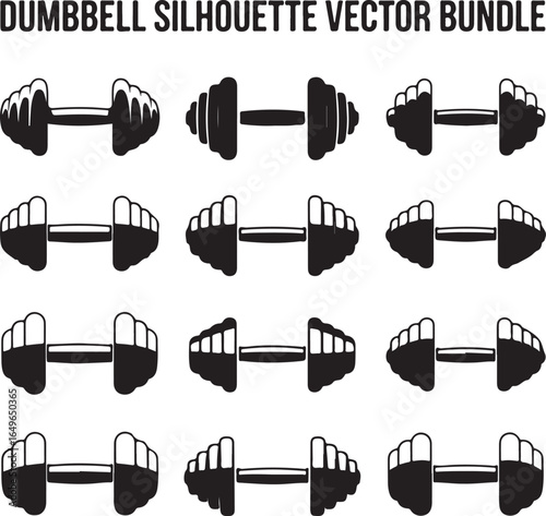 Dumbbell Silhouette Vector Bundle With Multiple Styles And Variations weight fitness