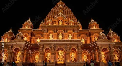 Magnificent Illuminated Temple Structure at Nightfall