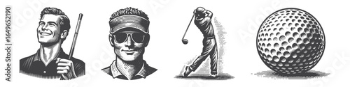 Vintage Hand-Drawn Golfer Head with Hat Illustration, Sports Engraved Vector for Golf and T-Shirt Design