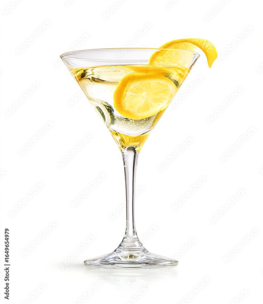 Viano cocktail in a martini glass, white background, no shadow, product photography, no text on the photo, with a lemon twist garnish Viano cocktail in a martini glass, white background, no shadow, product photography, no text on the photo, with a lemon twist garnish