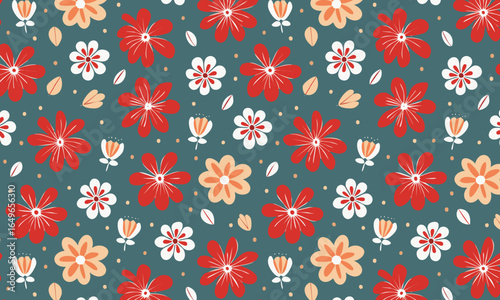 Wallpaper Mural Seamless Folk Floral Pattern on a Dark Teal Background Torontodigital.ca
