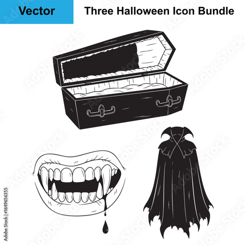 Vampire Coffin Fangs Cape Silhouette Halloween Vector Bundle