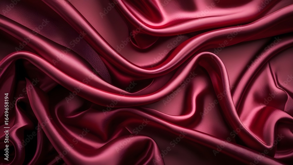 Fototapeta premium Luxurious deep red silk fabric with elegant draping and folds