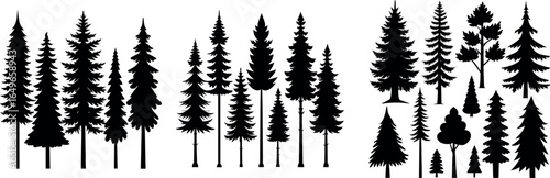 Forest tree silhouettes collection. Pine trees horizontal pattern panorama backgrounds. Vector illustration