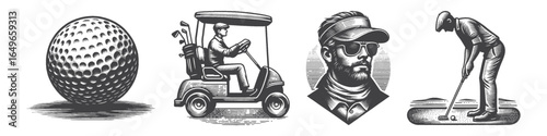 Vintage Hand-Drawn Golf Cart Illustration, Sports Engraved Vector for Golf and T-Shirt Design