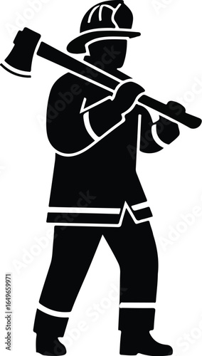 Firefighter Silhouette with Axe Emergency Response Hero.