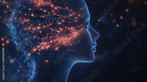 Futuristic Portrait with Light Trails and Data Visualization