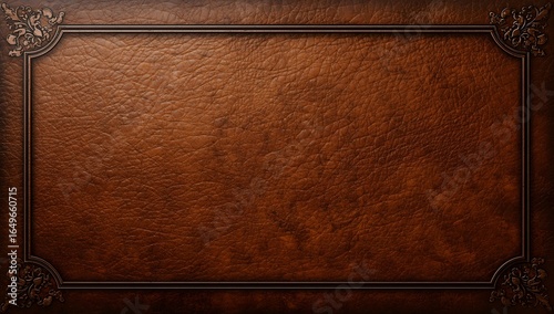 Ornate leather bound book cover with decorative corners