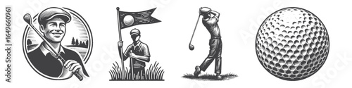 Vintage Hand-Drawn Golfer Smiling Illustration, Sports Engraved Vector for Golf and T-Shirt Design