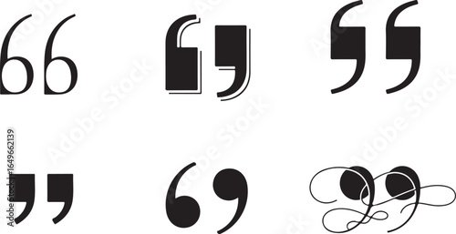 Vector art of collection of various quotation marks and punctuation symbols isolated on a white background, representing communication and writing
