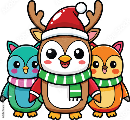  Cute Winter Animals Set with Reindeer, Penguins, and Bear