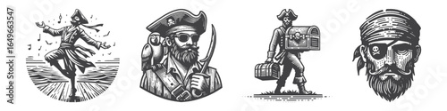 Vintage Hand-Drawn Pirate With Eye Patch Illustration, Nautical Character Engraved Vector for Adventure and T-Shirt Design