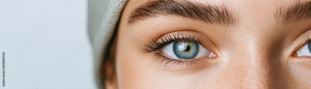 Fototapeta premium Blue Eye Beauty Close-up of Woman's Eye with Natural Makeup,Eye ,beauty